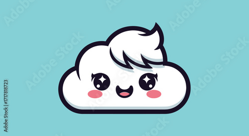 Cute kawaii cloud character with sparkling eyes and happy smile.