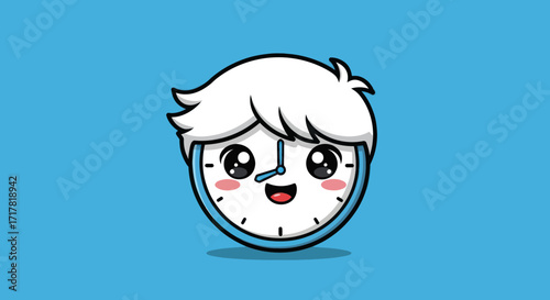 Cute Cartoon Clock Face Character Design.