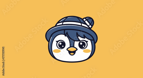 Cute cartoon penguin character wearing a stylish hat illustration.