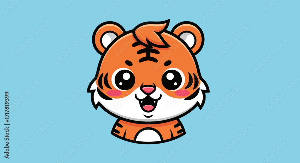 Fototapeta premium Adorable cartoon tiger cub with big eyes and a happy expression.