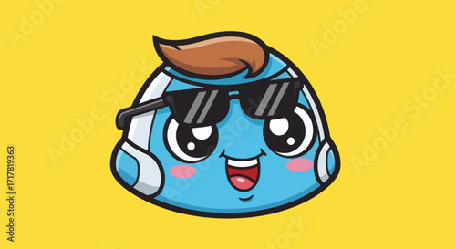Cool Blue Robot Cartoon Character with Sunglasses.