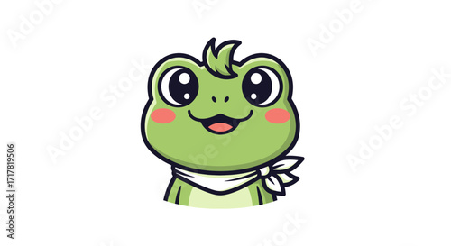 Charming Cartoon Frog with Rosy Cheeks and Bandana Illustration.