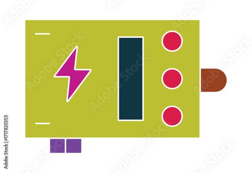 Power module or electronic component with a lightning symbol. A colorful graphic for concepts like energy, prototyping, and DIY electronics.