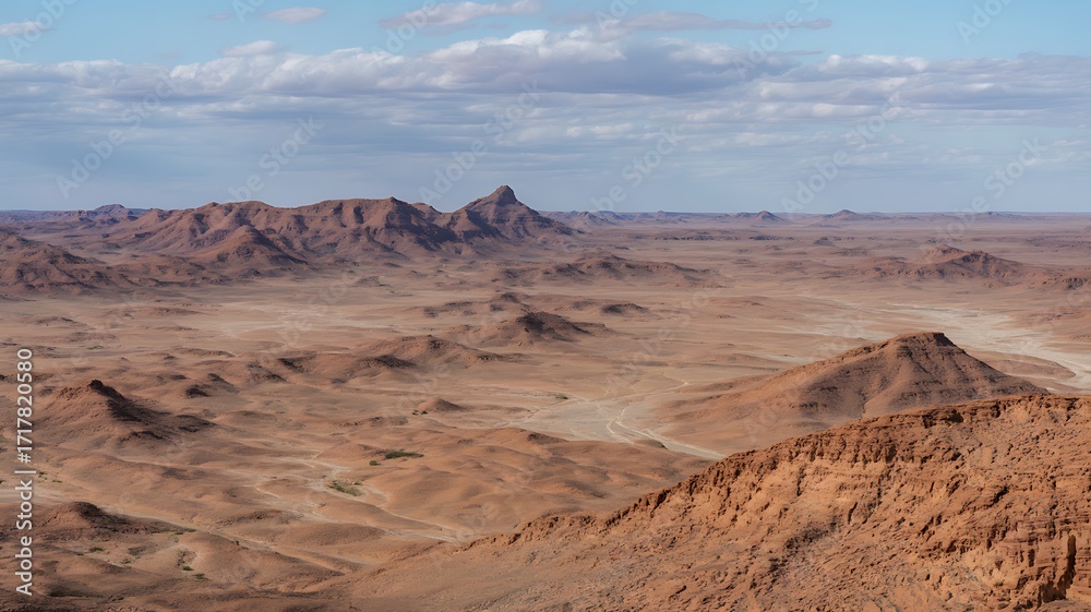Fototapeta premium Panoramic landscape view across the vast Kalahari region, South Africa.