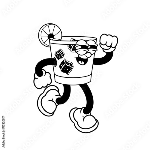 Retro character design of cocktails dance outline