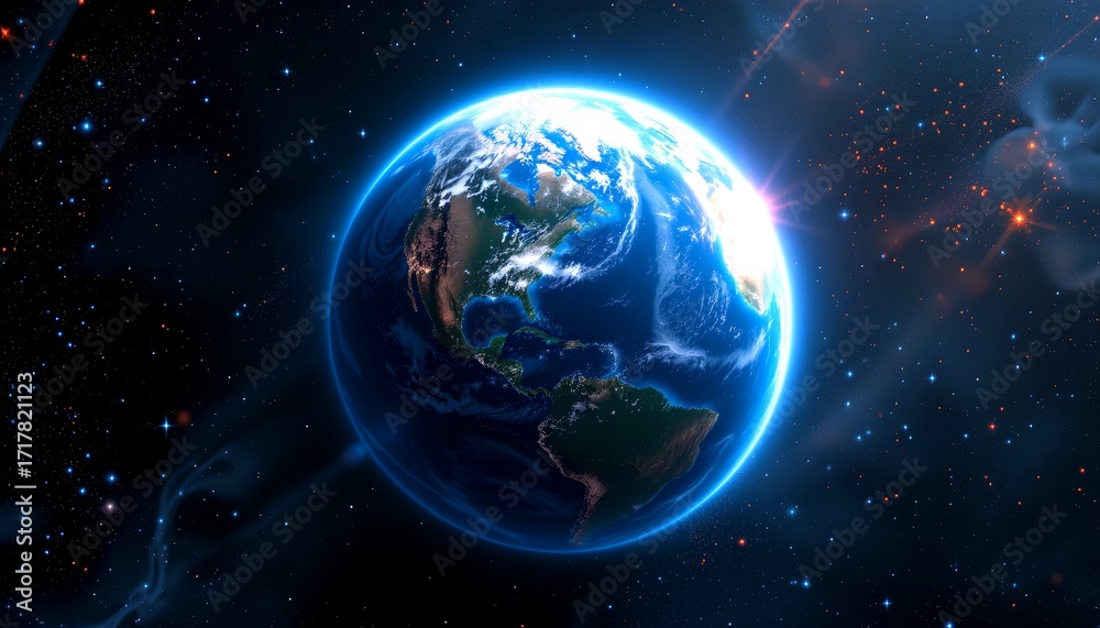 Naklejka premium Futuristic Topdown View Earth From Orbit