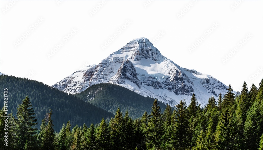 Obraz premium majestic snow capped mountain towering over dense forest landscape on white background