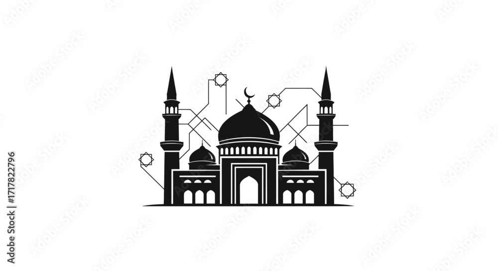 Obraz premium Elegant Mosque Silhouette with Geometric Star Connections for Digital Islamic Design