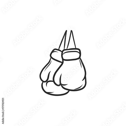 Hanging boxing gloves outline vector illustration black white line art