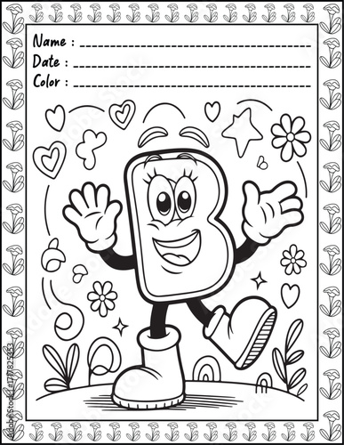 ABC Alphabet Letter Bold & Easy Coloring Page with Cute Animals for Adults and Kid. High resolution (300 DPI), Ready to print on standard 8.5x11-(A4) inch paper With (No Bleed), Black and White. 