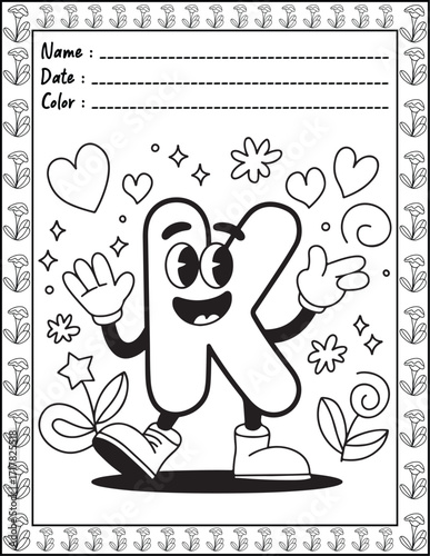 ABC Alphabet Letter Bold & Easy Coloring Page with Cute Animals for Adults and Kid. High resolution (300 DPI), Ready to print on standard 8.5x11-(A4) inch paper With (No Bleed), Black and White. 
