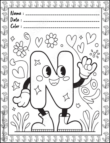 ABC Alphabet Letter Bold & Easy Coloring Page with Cute Animals for Adults and Kid. High resolution (300 DPI), Ready to print on standard 8.5x11-(A4) inch paper With (No Bleed), Black and White. 