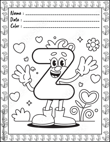 ABC Alphabet Letter Bold & Easy Coloring Page with Cute Animals for Adults and Kid. High resolution (300 DPI), Ready to print on standard 8.5x11-(A4) inch paper With (No Bleed), Black and White. 