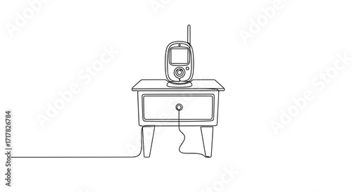 Baby monitor on nightstand in line art style symbolizing protection and care