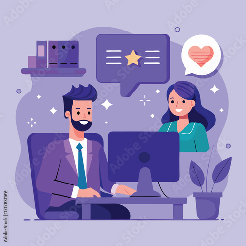 modern flat illustration depicting man on office desk 