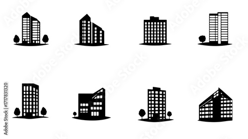 Modern city skyline featuring sleek black building silhouettes perfect for urban planning presentations or architectural designs, reflecting growth and innovation