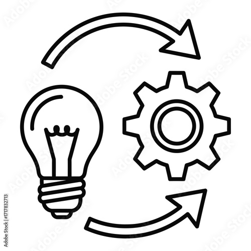 Concept to implementation cycle idea gear business process workflow innovation symbol silhouette