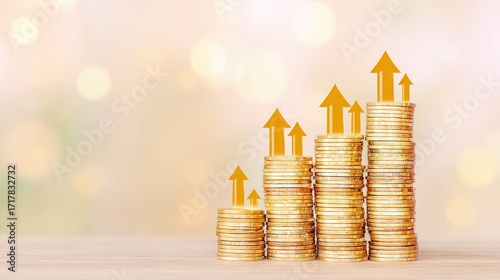 exchange. An abstract representation of financial growth with floating coins and upward arrows on a gradient background. pitch deck slides.