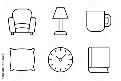 A set of different hair salon icons in minimalist style with editable stroke. Hairdressing tools, beauty care, hairstyle element, grooming, scissors, comb, dryer, cosmetic product