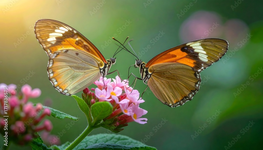 Naklejka premium Two butterflies on a flower. Beautiful insects