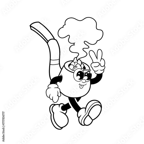 Retro character design of cool tobacco pipe outline