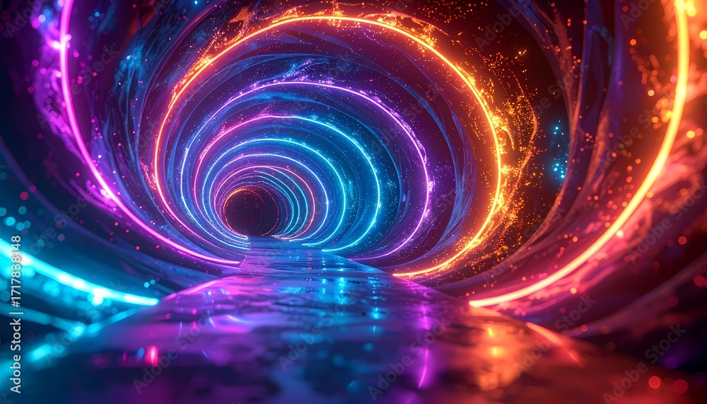 Obraz premium Abstract Neon Light Tunnel with Vibrant Colors and Dynamic Energy.