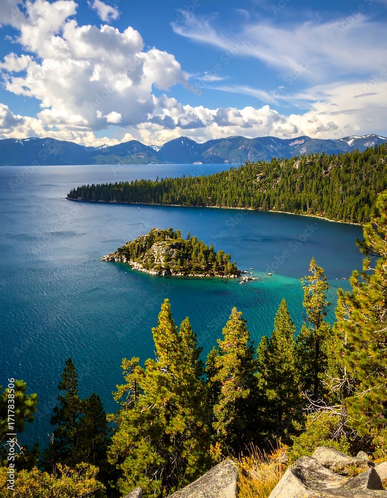 Naklejka premium Scenic lake vista with island (1)
