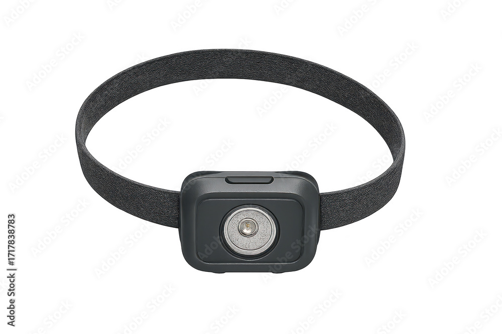 Fototapeta premium Isolated headlamp with black strap on transparent background, equipment