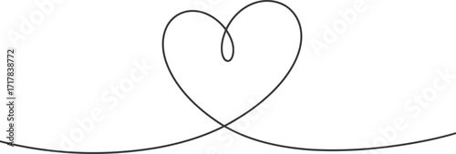 Elegant single line drawing of a heart with a simple loop