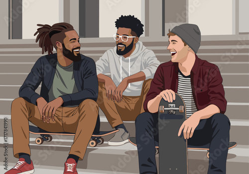 Diverse Friends Enjoying Skateboarding Together