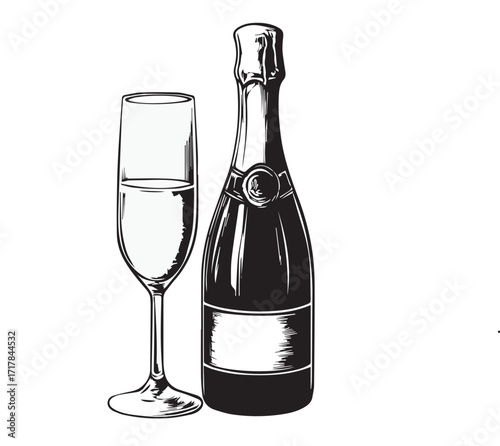 champagne bottle and glass
