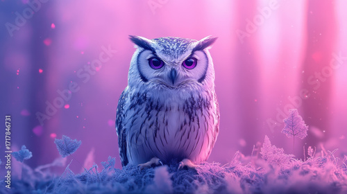 Stunning Owl with Vibrant Eyes in an Enchanted Forest Setting