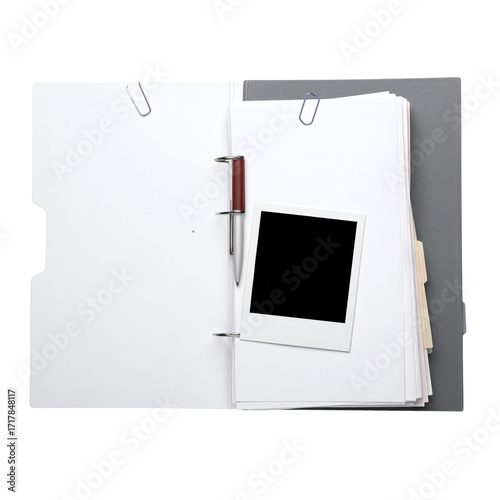 File Folder with Documents and Blank Polaroid 