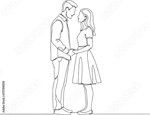 Minimal line art couple standing face to face
