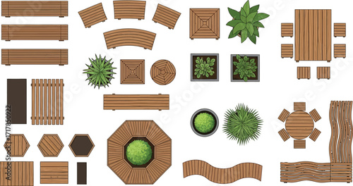 Outdoor furniture top view for landscape architecture aditable