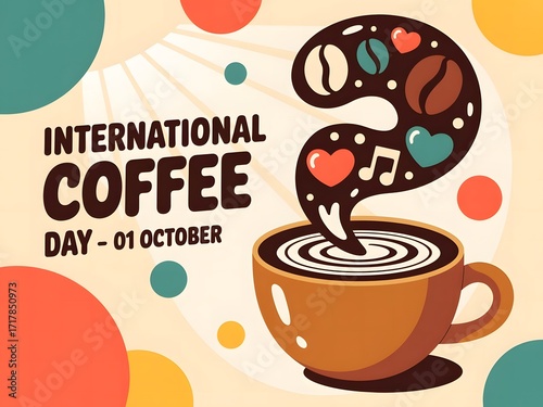 Creative Vector Coffee Cup with World Map Concept for Coffee Day