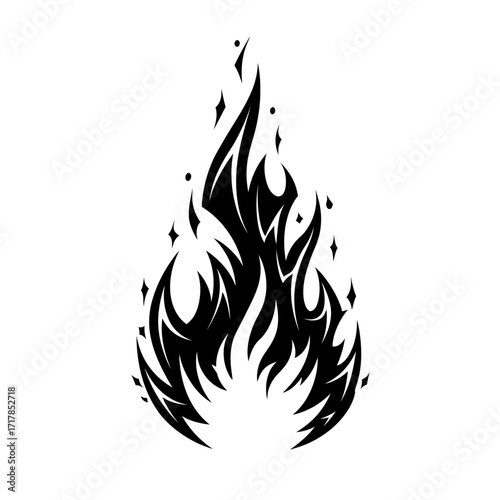 Fire Flame Made of Shards Black and White Vector