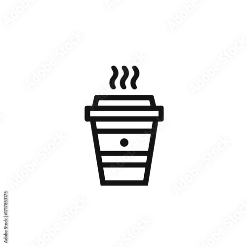 Minimalistic graphic illustration of a steaming take-out coffee cup with clean lines