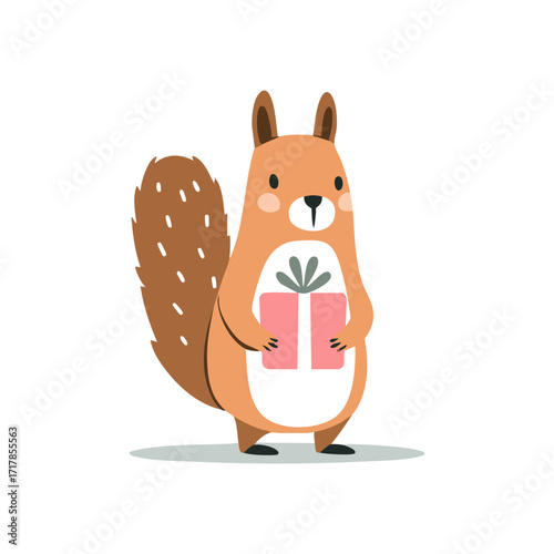 Squirrel Holding A Gift Box
