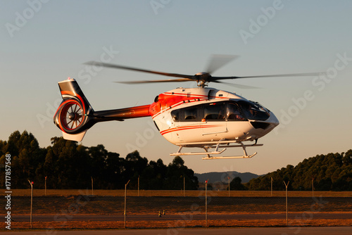 Airbus H145 D3 helicopter at Catarina Airport, Brazil, July 3, 2023. Modern twin engine rotorcraft for corporate and medical use.