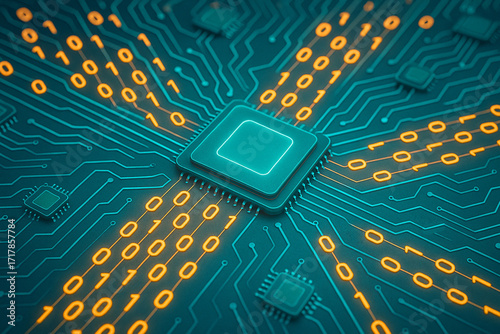 Glowing Microchip: CPU and Data Processing Concept