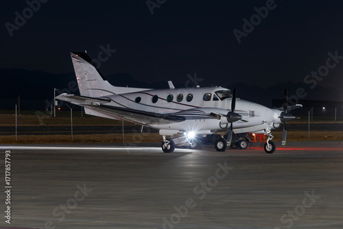 Beechcraft King Air C90B turboprop at Catarina Airport, Brazil, July 3, 2023. Classic twin engine business aircraft.