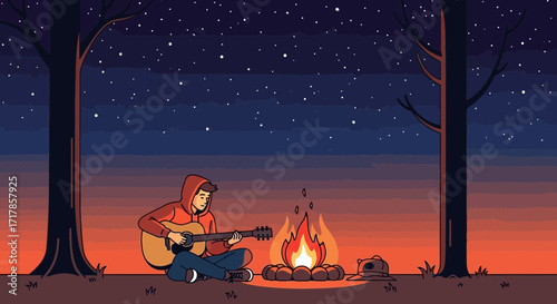 Campfire Serenade: A Night Under the Stars, a Melancholy Song and its Silent Lyrics