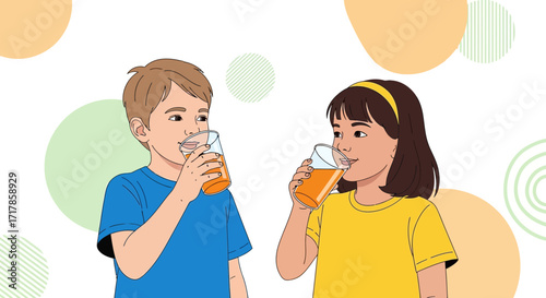 Cheerful Children Enjoying Refreshing Beverage Drinks While Having Fun In The Sun