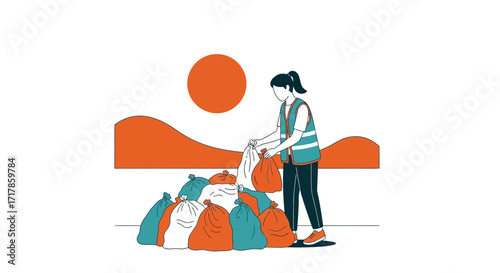 Caring For The Environment: A Volunteer Collects Waste For Community Cleanup Project