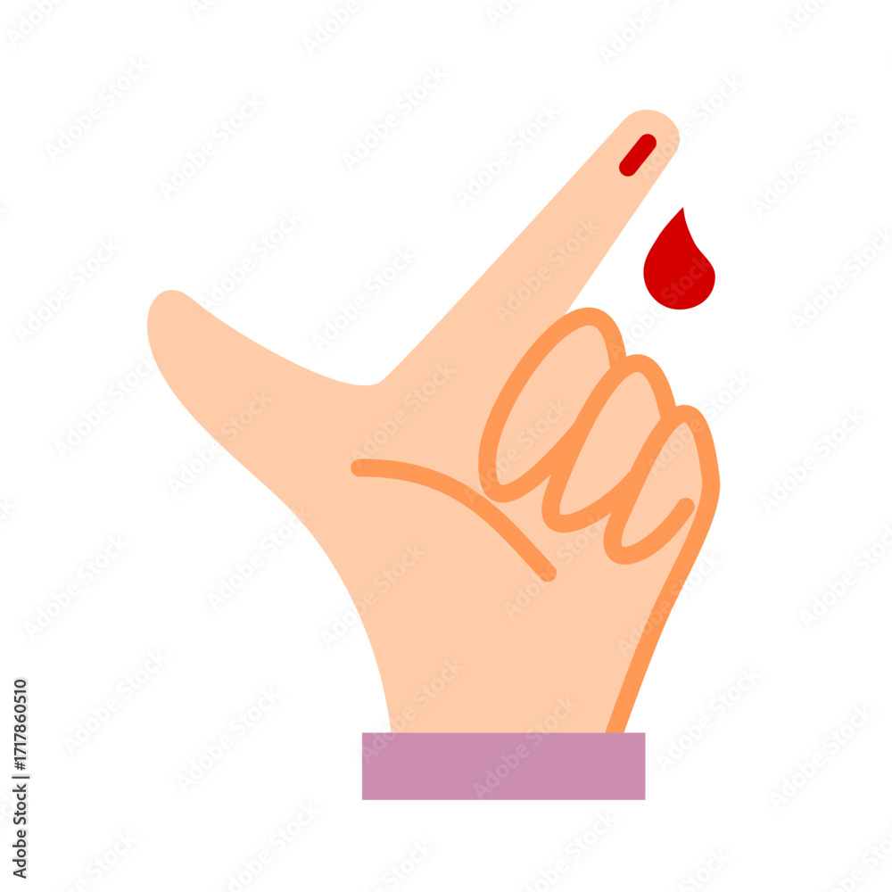 Obraz premium Finger with blood droplet after glucose test flat icon illustration