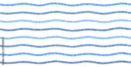 Hand drawn wavy crayon lines seamless pattern. Blue ocean sea water doodle strokes, pastel scribble texture, abstract background vector design