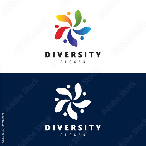 Diversity Connected People Team Work Colorful Logo Vector Icon Illustration.