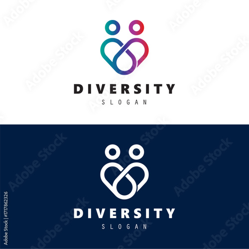 Diversity Connected People Team Work Colorful Logo Vector Icon Illustration.