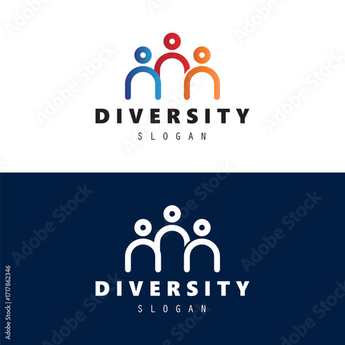 Diversity Connected People Team Work Colorful Logo Vector Icon Illustration.
